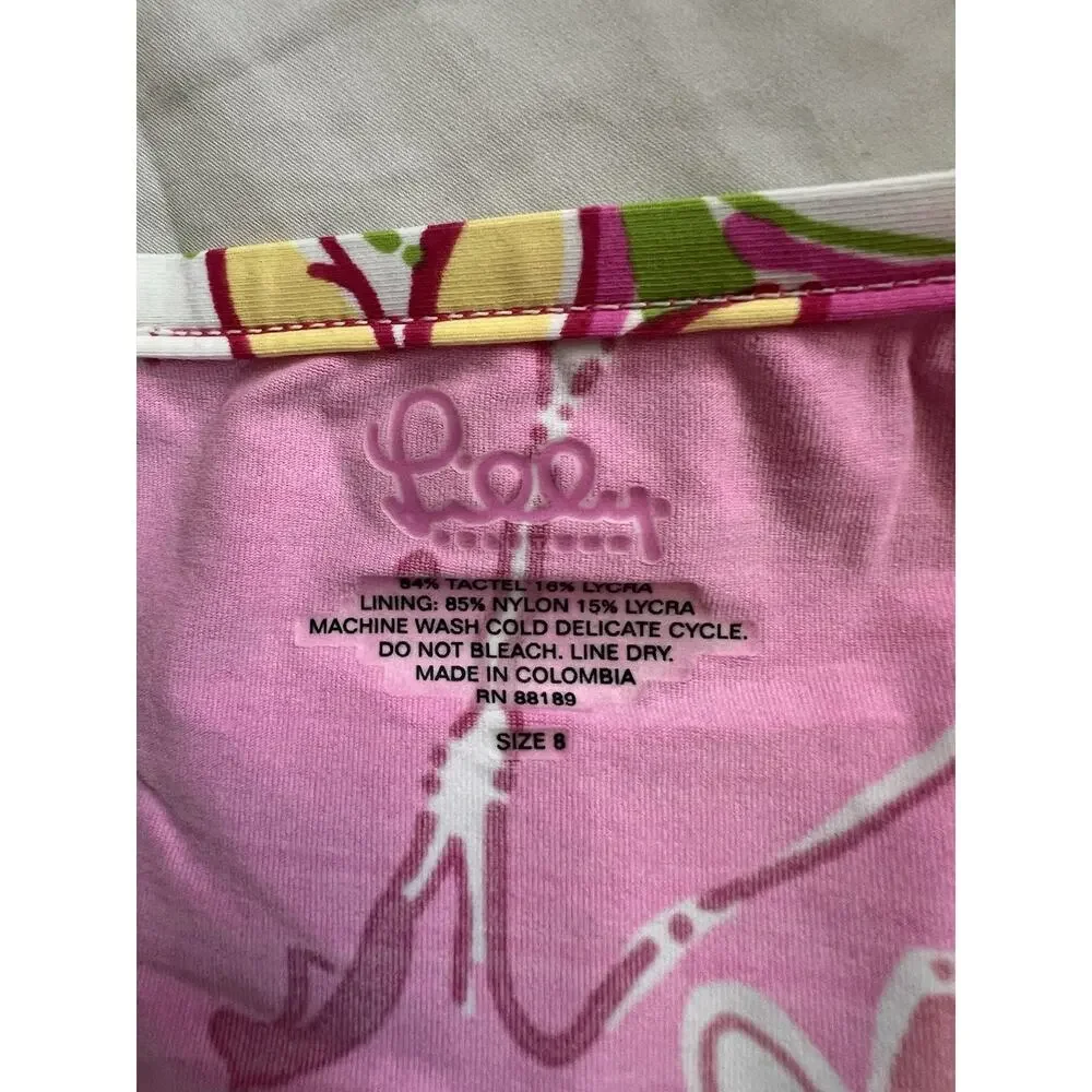 Lilly Pulitzer kids Pink Floral Tropical Swim Bottom Stretch Tactel Lycra Size 8